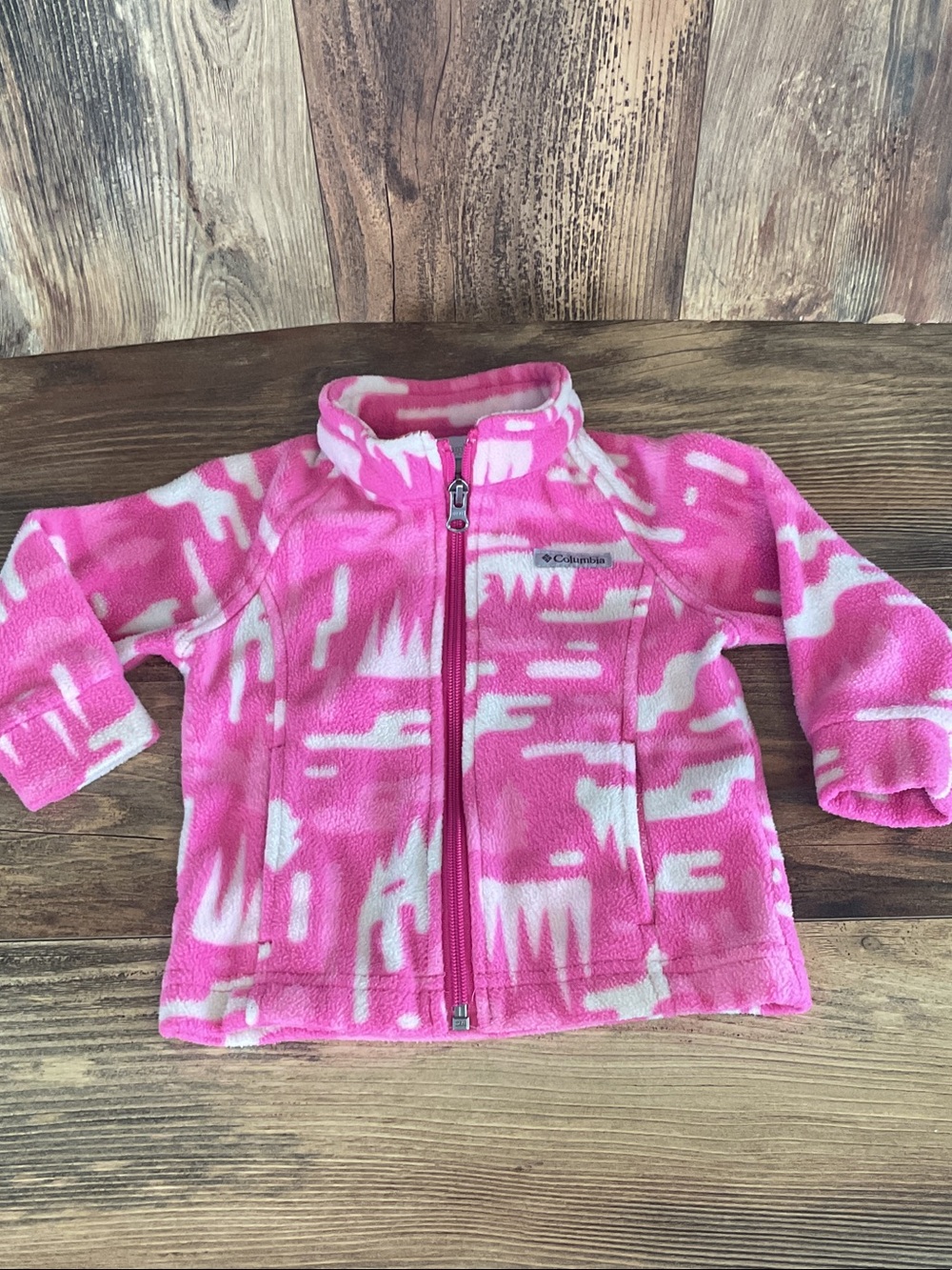Columbia Pink and White Kids Fleece Full Zip Jacket 12-18mo    C370